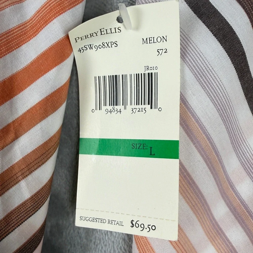 Perry Ellis Mens Melon Orange Diagonal Stripe Button Down Shirt Large NWT - Picture 6 of 8